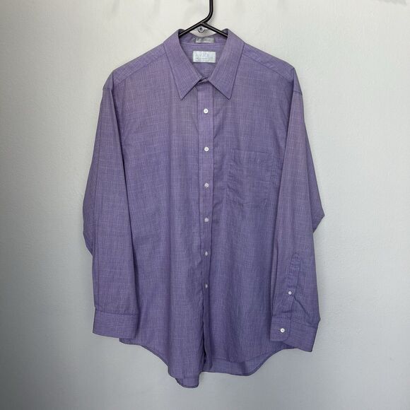 Stafford Executive | Purple Print Broadcloth Button Up Long Sleeve Shirt 16.5/34 - Picture 2 of 6